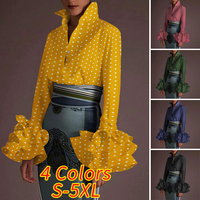 Nowe koszule damskie VONDA 2021 wiosna lato Sexy skręcić w dół kołnierz Flare rękaw bluzki na imprezę koszula biurowa Casual Plus rozmiar Blusas 5XL 4